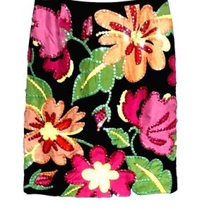 Casual‎ Corner Sequin Floral Skirt Sz 6 Bright Colorful Statement VTG Glam